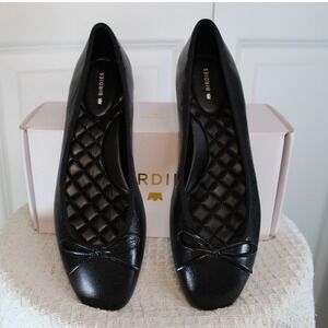 Birdies The Hummingbird Noir Black Leather Ballet Flats Size 8 Bow Detail New